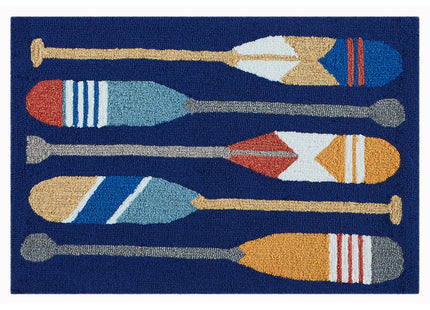 Liora Manne FRONTPORCH Indoor/Outdoor Hand Tufted Durable Area Rug - Traditional Nautical Ocean Decorative (Paddles Navy) (2' x 3')