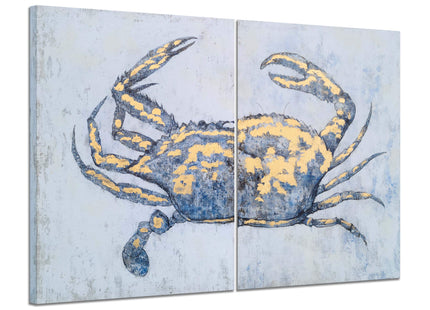 Yihui Arts Blue and Gold Foil Crab Diptych Wall Art - Nautical & Retro Art Decor for Home