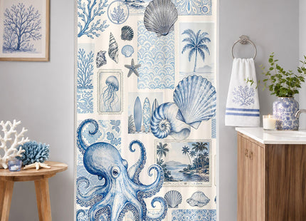Riyidecor Ocean Nautical Coastal Shower Curtain