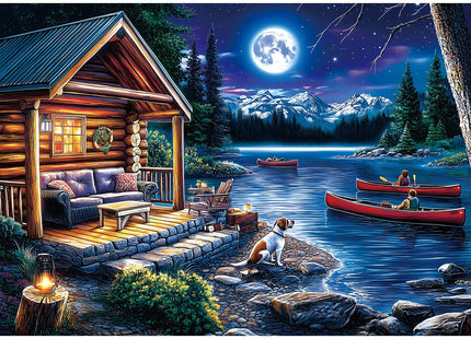 PuzzOne Puzzles for Adults 1000 Pieces - Moonlit Canoe Lake Cottage
