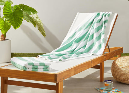 Amazon Basics Striped Beach Towels, Soft & Absorbent Pool Towel, 100% Ring-Spun Cotton, Machine Washable, Quick Dry, OEKO-TEX Certified, Large 30" x 60", Green Cabana Stripe, 2-Pack