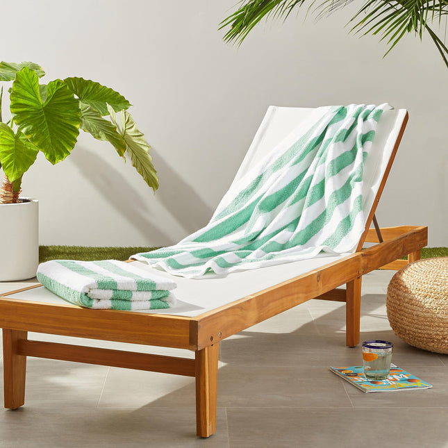 Amazon Basics Striped Beach Towels, Soft & Absorbent Pool Towel, 100% Ring-Spun Cotton, Machine Washable, Quick Dry, OEKO-TEX Certified, Large 30" x 60", Green Cabana Stripe, 2-Pack