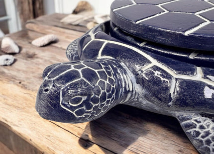 Sea Turtle Coaster Set - Coastal Ocean Beach Decor - Rustic Nautical Navy Blue and White Finish