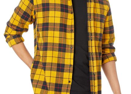 Amazon Essentials Men's Regular Fit Long-Sleeve Flannel Shirt, Soft Brushed Cotton, Lightweight yet Warm, Yellow Plaid, Medium