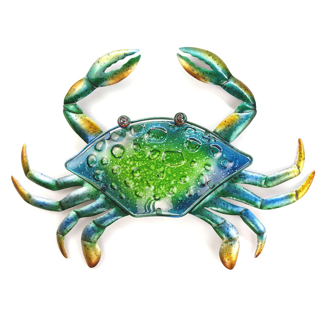 JOYBee 17.2Inch Large Metal Crab Wall Art Decor,Decoration for Outdoor Indoor,Nautical Hanging Art Blue Green Stained Glass with Metal for Garden Pool Patio Balcony Kitchen or Bathroom