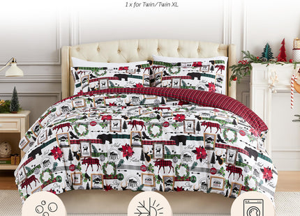 Southshore Fine Living, Inc. Christmas Bedding Twin Duvet Cover Set with Pillow Sham, Reversible Holiday Bedding Set with 2 Designs, Twin/Twin XL Winter Duvet Cover, Red Plaid Cabin Print