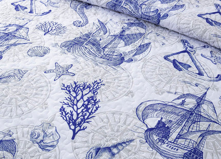 DJY Ocean Coastal Quilt King Size, 3 Pcs Seahorse Bedspread Coverlet Set