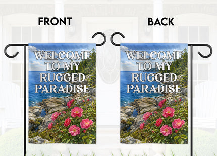 HOSALA (12x18in) Welcome to My Rugged Paradise Garden Flag Double-Sided, Maine Coast Yard Flag, Backyard House Lawn Porch Patio Outdoor Decoration, Maine State Gift For Family Friends