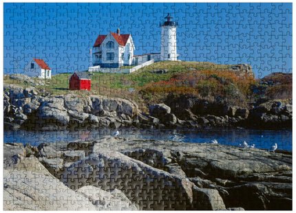 MyPuzzle Nubble Lighthouse At Cape Neddick, York Beach, Maine, USA - Premium 500 Piece Jigsaw Puzzle for Adults