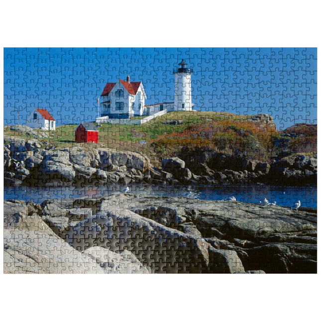 MyPuzzle Nubble Lighthouse At Cape Neddick, York Beach, Maine, USA - Premium 500 Piece Jigsaw Puzzle for Adults