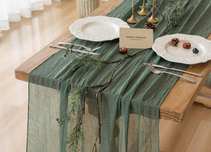3Pcs Forest Green Cheesecloth Table Runner 120 Inches for Party Home Decor