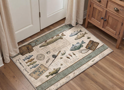 2x3 Fishing Rug, Machine Washable Cabin Doormat with Lake Fish Pattern