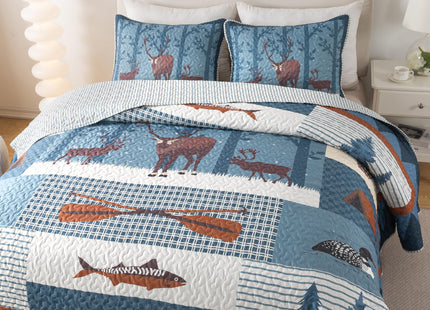 Soul & Lane - Wildlife Fish Quilt Set, Cabin Bedding, Twin with 1 Sham