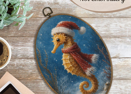LKETW Christmas Beach Seahorse Oval Wall Art Canvas Hanging Decor 8.6x11.4