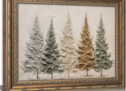 Vintage Gold Framed Christmas Tree Wall Art, 3D Textured Pine Tree Print