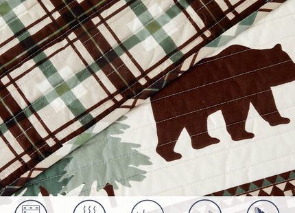 3 Piece Reversible Quilt Set with Shams | All-Season Soft & Lightweight Bedspread | Rustic Lodge Cabin Printed Plaid Design | Cedar Creek Collection (King, Chocolate/Green)