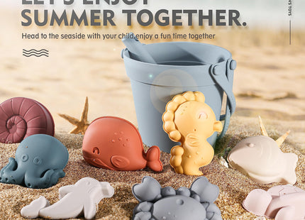 MarcZero 11Pcs Silicone Beach Toys for Toddlers, Bucket & Sand Toys, Blue
