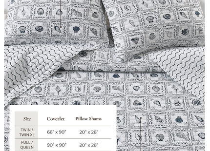 Great Bay Home Coastal Quilt Set - 3-Piece Full/Queen Size Seashell Bedding Set - Lightweight, All-Season, Reversible Bedspread (Seashell Tile)