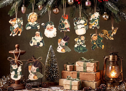 Huwena 36 Pcs Vintage Christmas Tree Ornaments, Classic, Pine Green