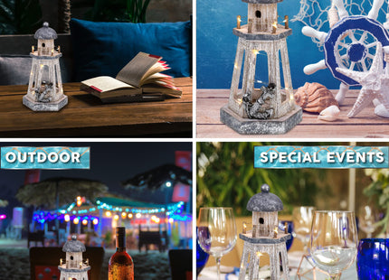 CoTa Global Silver Sea Nautical Outdoor Lantern Lighthouse with LED Lights