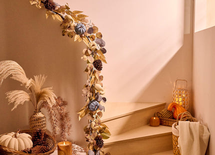 DecorbyHannah 6ft Fall Garland for Mantle with Lights, Pumpkin, Pinecone
