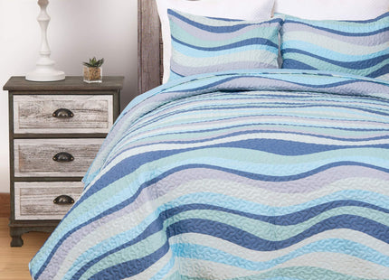 C&F Home Sea Waves Blue Ocean 3-Piece King Quilt Set