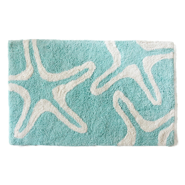 Market & Place Starfish Coastal Bath Rug, White and Aqua Bathroom Mat, Modern Bathroom Decor for Tub and Shower, Absorbent Bathroom Rugs, 20" x 30", Starfish Aqua