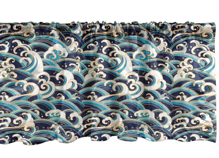 Ambesonne Nautical Window Valance Pack of 2, Traditional Oriental Style Ocean Waves Pattern Foam and Splashes Print, Rod Pocket Curtain Valances for Kitchen Bedroom, 54" X 18", Blue and White