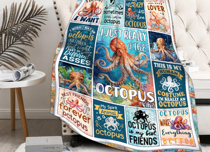 Octopus Blanket Ocean Animal I Just Really Like Octopus Throw Blanket Gifts for Kids Adults Soft Flannel Blanket for Sofa Couch Bed Warm Cozy Home Decor for All Seasons,30"x40"for Baby/Pets
