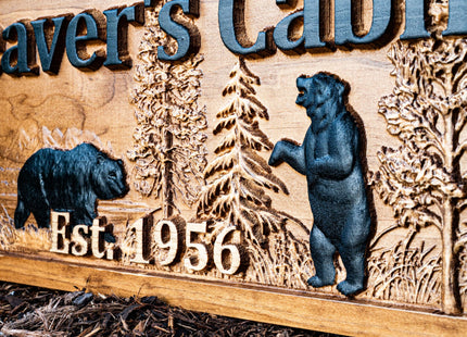 Personalized Wood Family Name Sign | Black Bear Home Decor | Cabin Gift