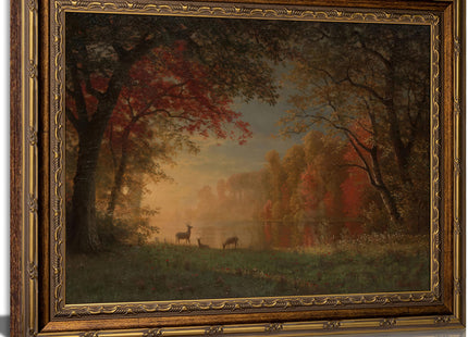 UAWRL Vintage Framed Fall Forest Deer Wildlife Landscape Canvas Wall Art