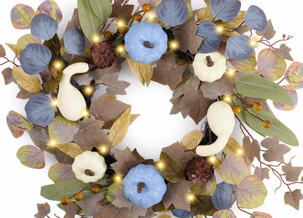 DecorbyHannah 18'' Fall Wreath for Front Door with Lights &Pumpkin Pinecone