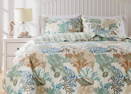 Greenland Home Atlantis Coastal Sea Coral Oversized Reversible Quilt Set, 2-Piece Twin/XL, Jade