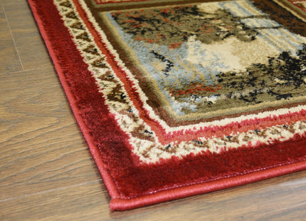 Rustic Lodge Bear Moose Red Area Rug, 5'3x7'3