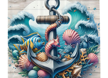 Ambesonne Nautical Shower Curtain, Waves Underwater Scene with Corals Fish and Seashells Around an Anchor, Cloth Fabric Bathroom Decor Set with Hooks, 69" W x 84" L, Teal Pink and Coconut