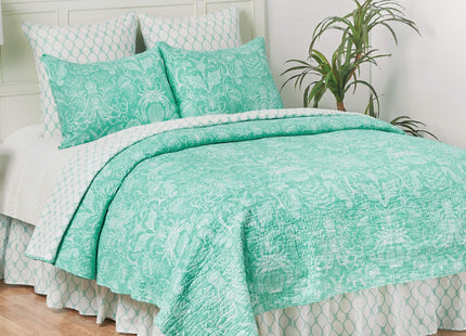C&F Home Blue and White Turquoise Bay Twin 2 Piece Cotton Quilt Set Summer Beach Ocean Coastal Reversible Machine Washable Lightweight Bedspread Coverlet Twin 2 Piece Set Blue