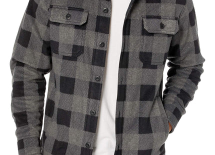 Amazon Essentials Men's Long-Sleeve Polar Fleece Shirt Jacket for Winter, Black Charcoal Buffalo Plaid, Large