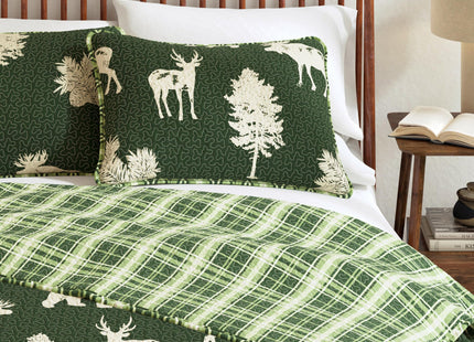 Great Bay Home Lodge Bedspread Twin/Twin XL Size Quilt with 1 Sham. Cabin 2- Piece Reversible All Season Quilt Set. Rustic Quilt Coverlet Bed Set. Rio Ridge Collection (Forest Green)