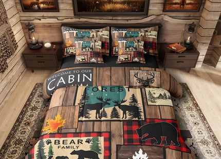 Erosebridal Retro Cabin Comforter Set 7 Piece Bed in a Bag Twin,Rustic Bear Deer Bedding Sets Hunting Wildlife Wild Animal Comforter and Sheet Set,Plaid Lodge Farmhouse Western Bed Set