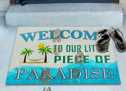 Supwhd Beach Door Mat, Coastal Beach Welcome Mat, Beach Decor for Room House, Nautical Door Mat, Coastal Bathroom Kitchen Decor, Welcome to Our Little Piece of Paradise 17x30 in