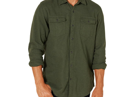 Amazon Essentials Men's Regular-Fit Long-Sleeve Flannel Shirt, Button-Up Cotton Twill, Double Chest Pockets, Olive Heather, XX-Large