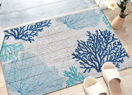 Luvadian Coral Beach Permeable Bottom Door Mat - Nautical Welcome Mat, Beachy Room Decor, 17x30 Inch