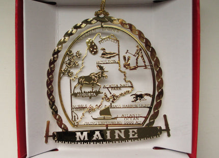 Maine State Brass Christmas Ornament Souvenir Gift