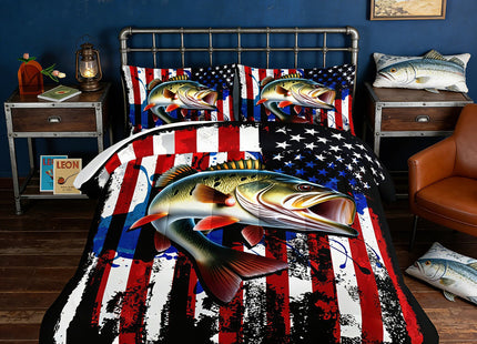 HOSIMA Big Pike Fishing Comforter Set Twin for Teens with 2 Pillowcases.