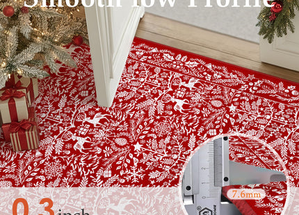 PureCozy Christmas Area Rug 8x10 Machine Washable Xmas Snowflake Holiday Decor Living Room Rugs Low Pile Carpet Indoor Doormat Red Non-Slip Christmas Deer Carpet for Bedroom Kitchen Dining Bathroom