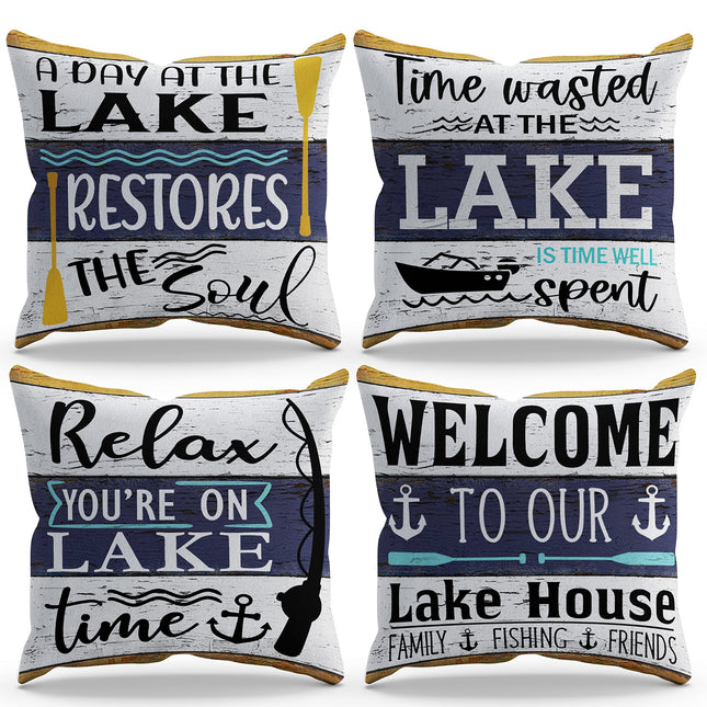 BXFAHZJ Lake House Throw Pillow Set of 4 - 18x18 Inch, Perfect for Lake Paddle Porch Decor