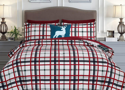 Elegant Comfort 8-Piece Cabin Lodge Patch Reversible Comforter Set - All Season Bed in a Bag, 4-Piece Sheet Set Featuring Smart Pockets, Matching Shams and Decorative Pillow, Full/Queen, Burgundy