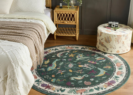 Weaverlane Beachy Coastal Washable Nursery Rug (Emerald, 5' Round)