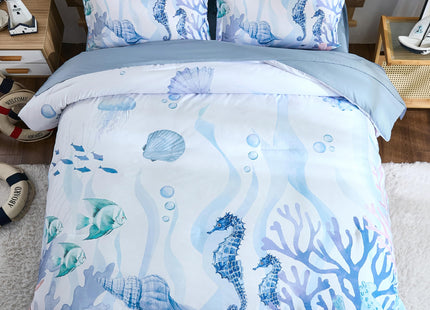 Coastal Comforter Set Queen, Coral Beach Themed Comforters Diving Deep Ocean Bedding with Sheets 7 Pieces Bed in a Bag for Spring Summer House Conch Decor