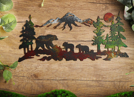 Therwen Metal Bear Wall Art Forest Mountain Cabin Woodland Rustic, Bronze